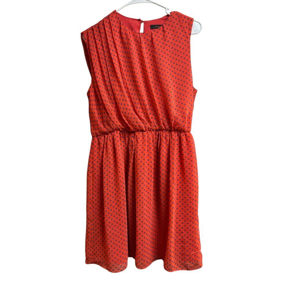Thml Red/Orange Navy Polka Dots Sleeveless Blouson Dress Large